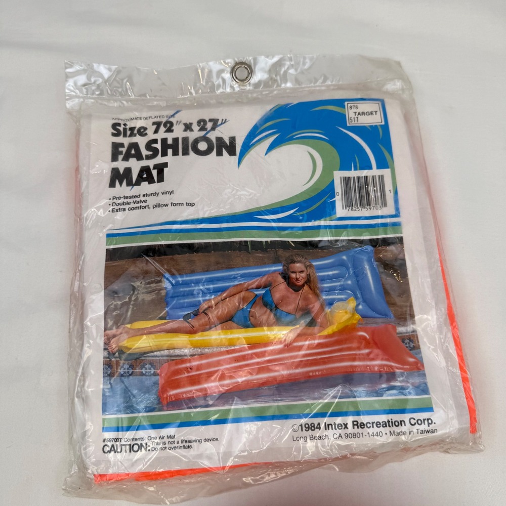 Vintage 1984 Intex Fashion Mat Inflatable Pool Float Neon Orange 72x27 59703T